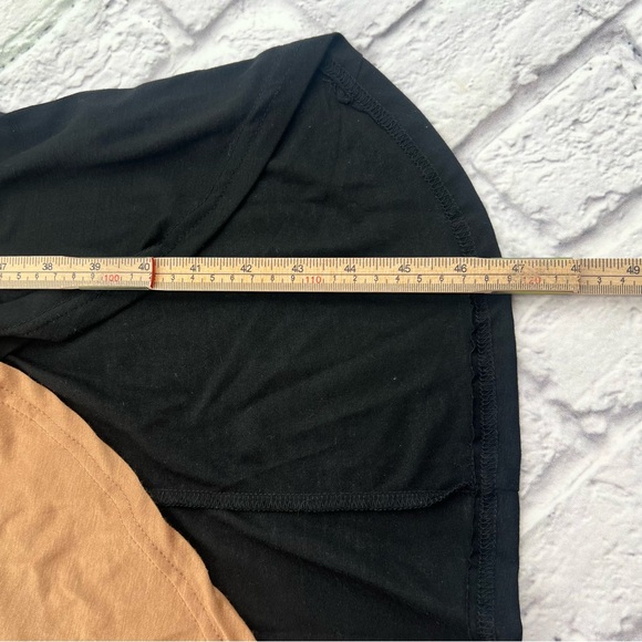 Asymmetrical Black and Tan Large Maxi Dress Sheath Tank Faux Wrap Tie Waist - Picture 6 of 7